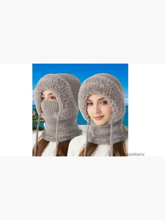 3 in 1 Knitted Beanie Hat with Scarf and Ski Mask Set